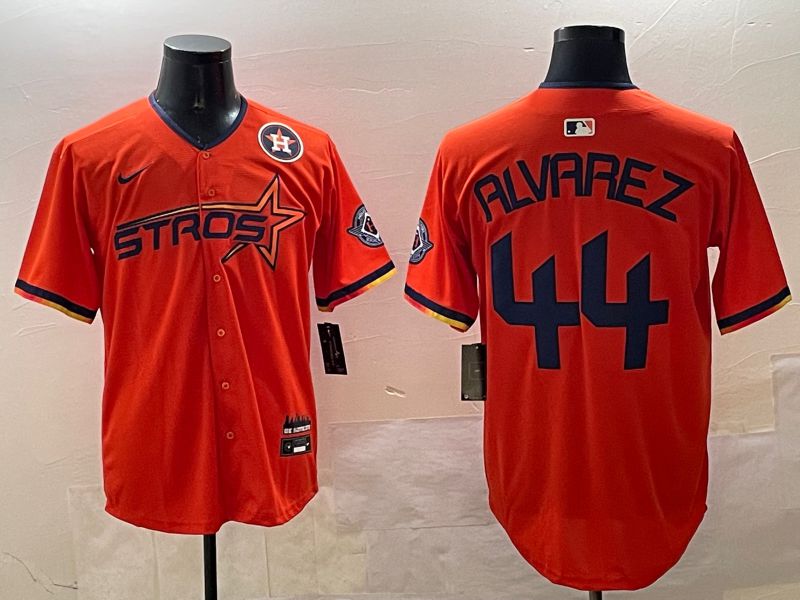 Men Houston Astros #44 Alvarez Orange Three generations Joint Name 2025 Nike MLB Jersey style 2->houston astros->MLB Jersey